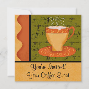 Orange Gold Green Coffee Cup Art Custom Name Invitation