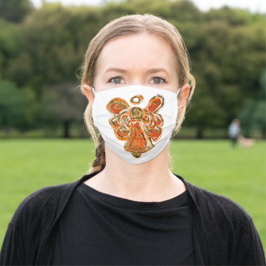Orange Gold Guardian Angel Art Custom Face Masks (Outside)