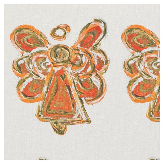 Orange Gold Guardian Angel Art Fabric Material (Close Up)