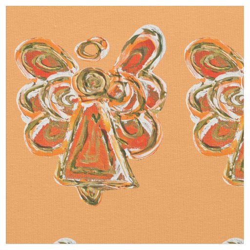 Orange Gold Guardian Angel Art Fabric Material