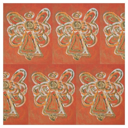 Orange Gold Guardian Angel Art Fabric Material