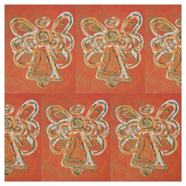Orange Gold Guardian Angel Art Fabric Material (Swatch)