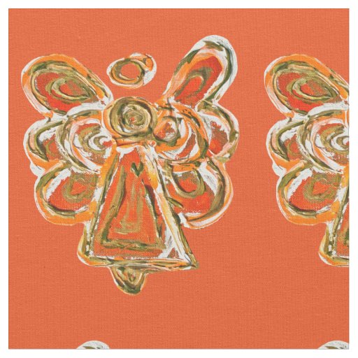 Orange Gold Guardian Angel Art Fabric Material