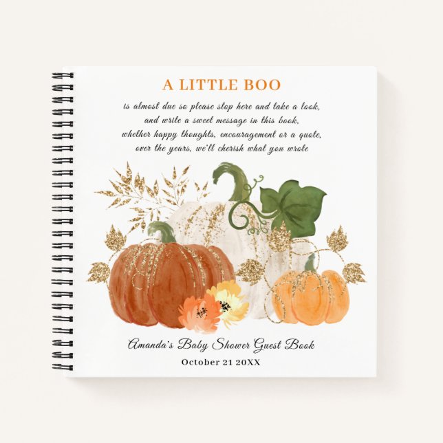 Orange Gold Halloween Fall Baby Shower Guestbook Notebook (Front)