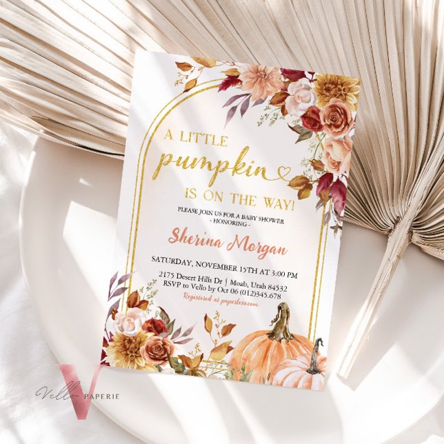 Orange Gold Little Pumpkin Baby Shower Invitation (Creator Uploaded)