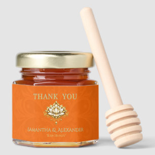 Orange Gold Lotus Wedding Honey Favors Thank You Honey Jar Favors