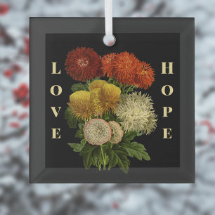 Orange Gold Marigold Floral Minimalist Hope Love Glass Ornament