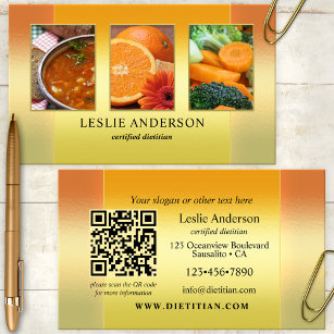 Orange Gold Photos Dietitian Nutritionist QR Code Business Card