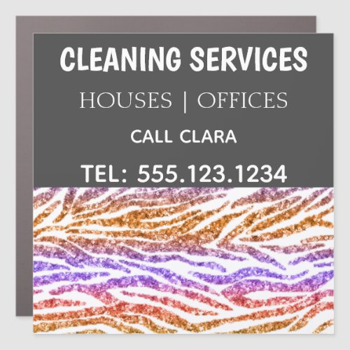 Orange Gold & Purple Glitter Zebra Cleaning Car Magnet