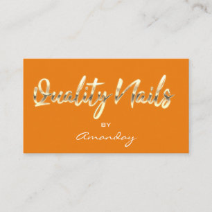 Orange Gold Quality Nails Script QR Code Logo Business Card