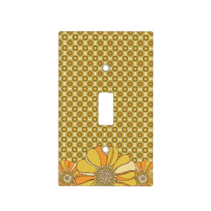 Orange Gold Retro Floral Geometric Light Switch Cover