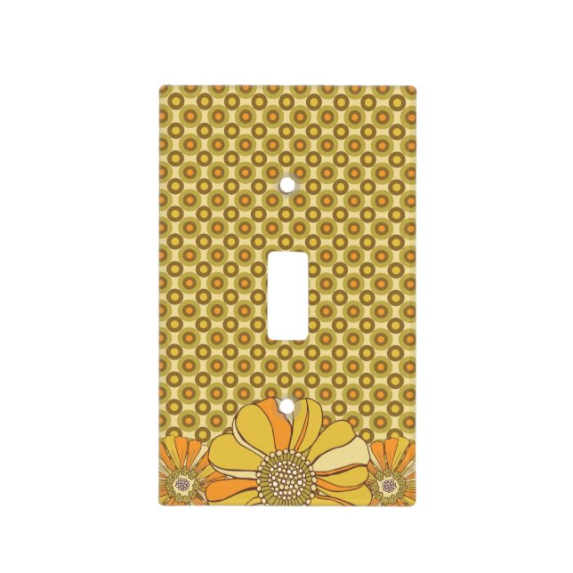 Orange Gold Retro Floral Geometric Light Switch Cover (Front)