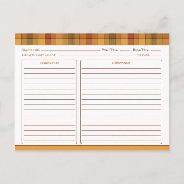 Orange Gold Rust Country Checks Recipe Cards (Back)