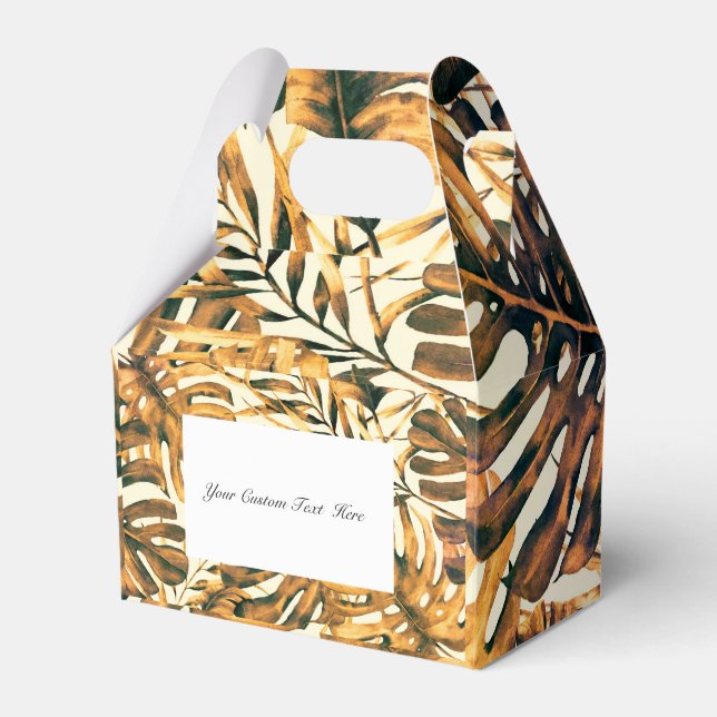 Orange Gold Tropical Palm Leaves Island Wedding   Favor Boxes (Front Side)