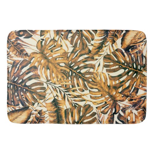 Orange Gold Tropical Palm Leaves Summer Island Bath Mat