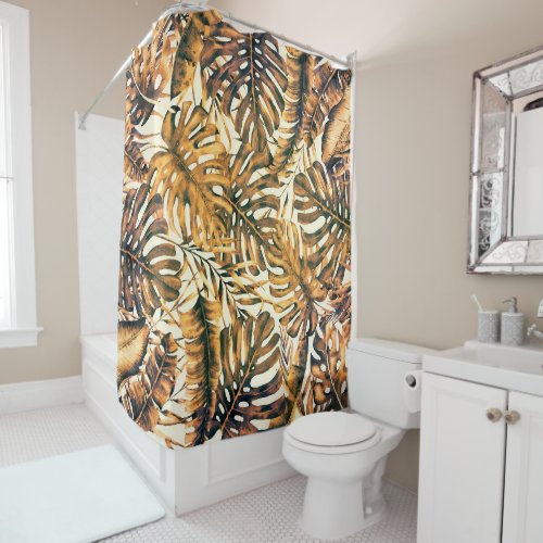 Orange Gold Tropical Palm Leaves Summer Island Shower Curtain