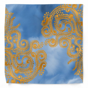 Orange Gold Vintage Paisley Blue Sky Bandana