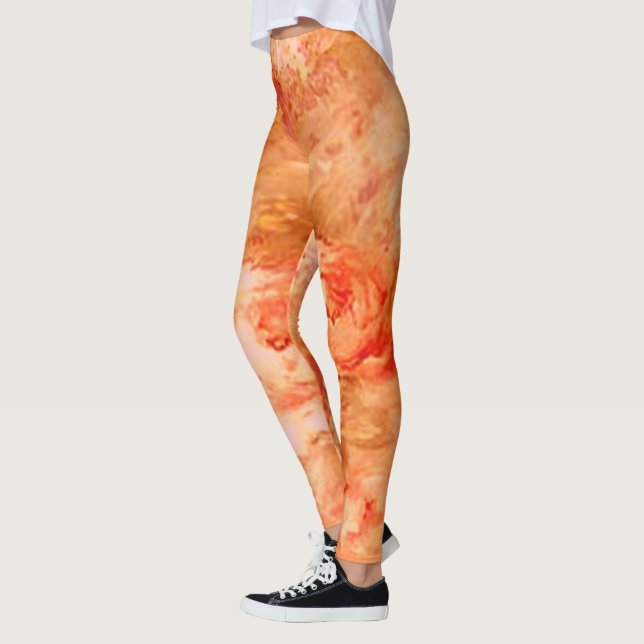 Orange Golden Floral Rose Leggings (Left)