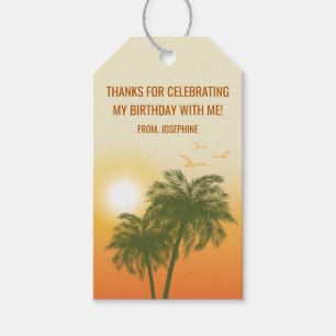 Orange Golden Sunset Palm Trees Birthday Thank You Gift Tags