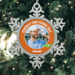 Orange Golfer Photo High School Golf Team Snowflake Pewter Christmas Ornament<br><div class="desc">This cool customized high school golf team photo gift features white typography of your golfer name on an orange Christmas ornament with a cute golfing icon. Personalize with your student's photograph and class year as a proud sports parent.</div>