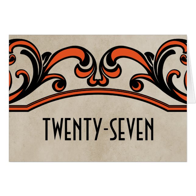 Orange Gothic Swirls Table Number Card (Front Horizontal)