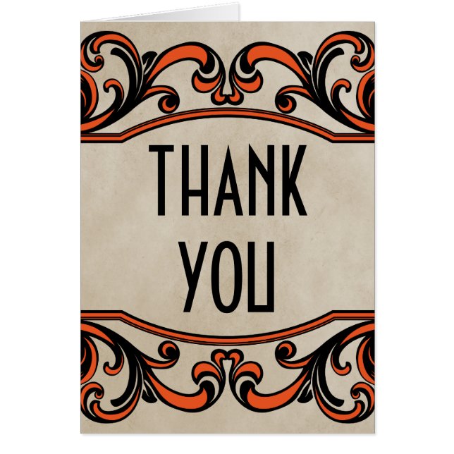 Orange Gothic Swirls Thank You Card (Front)