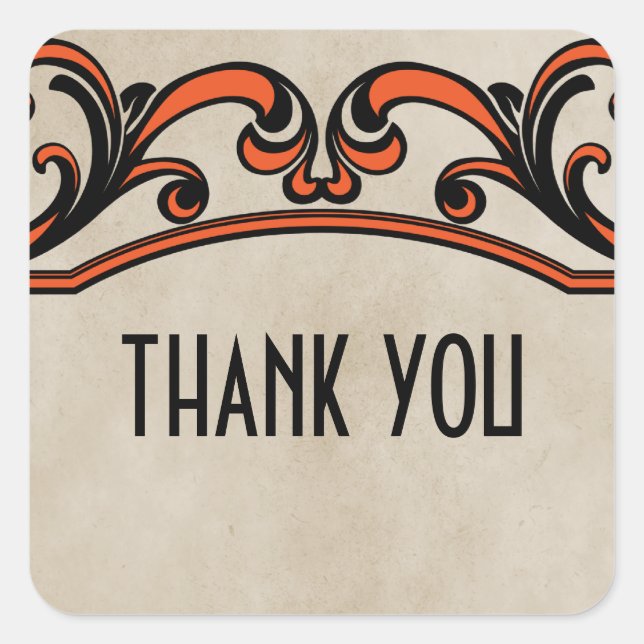 Orange Gothic Swirls Thank You Stickers (Front)