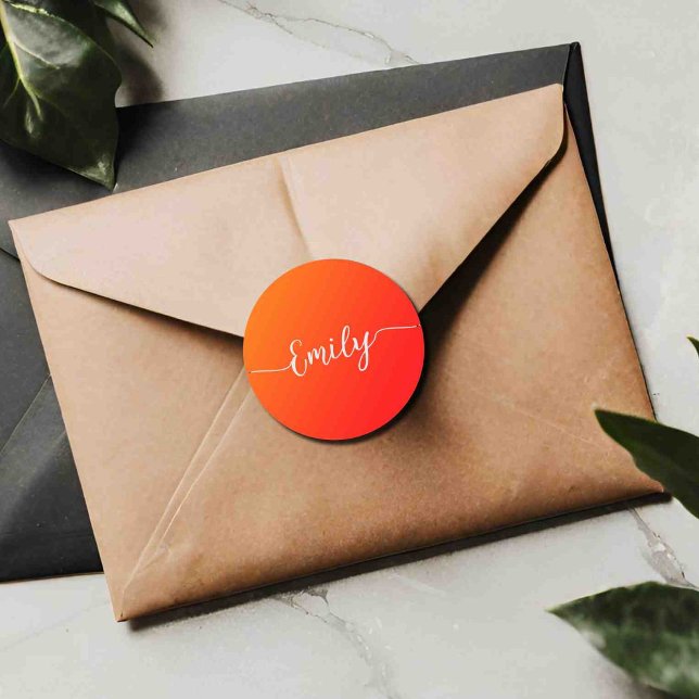 Orange gradient -add name classic round sticker (Creator Uploaded)