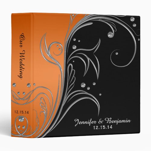 Orange Gradient Black Silver Scrolls Album 3 Ring Binder