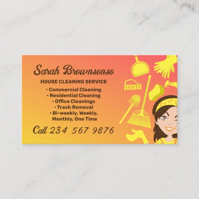 Orange Gradient Cleaning Service Janitorial Business Card