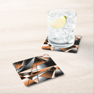 Orange Gradient Color Fill Mechanical Design Square Paper Coaster