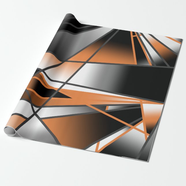 Orange Gradient Color Fill Mechanical Design  Wrapping Paper (Unrolled)