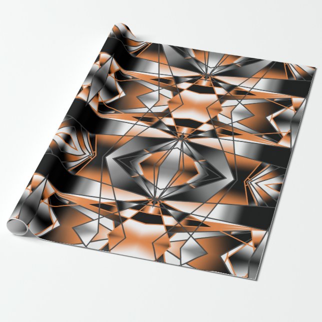 Orange Gradient Color Fill Mechanical Design  Wrapping Paper (Unrolled)