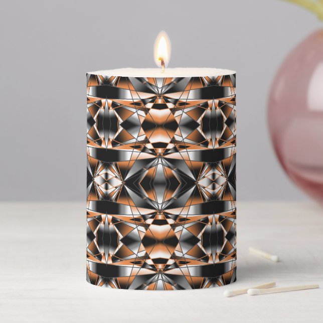 Orange Gradient Color Fill Mechanical Drawing Pillar Candle (In Situ)