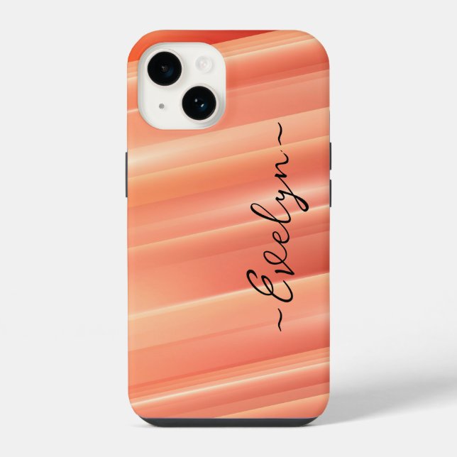Orange gradient dynamic lines Elegant Name Iphone Case (Back)