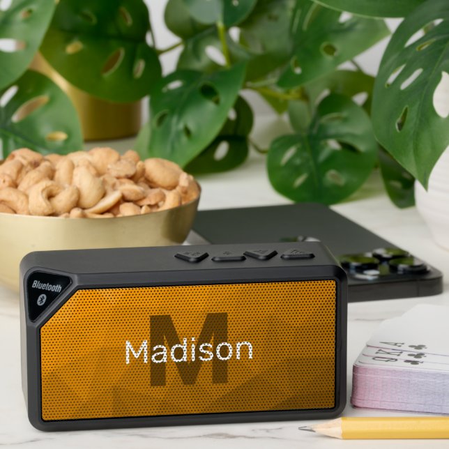 Orange gradient geometric mesh pattern bluetooth speaker (Insitu(Table))