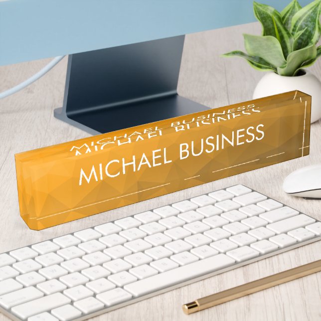 Orange gradient geometric mesh pattern Custom name Desk Name Plate