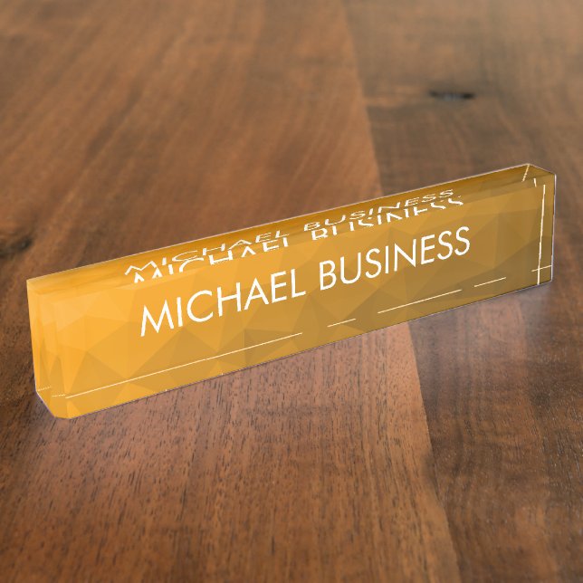 Orange gradient geometric mesh pattern Custom name Desk Name Plate (Side)