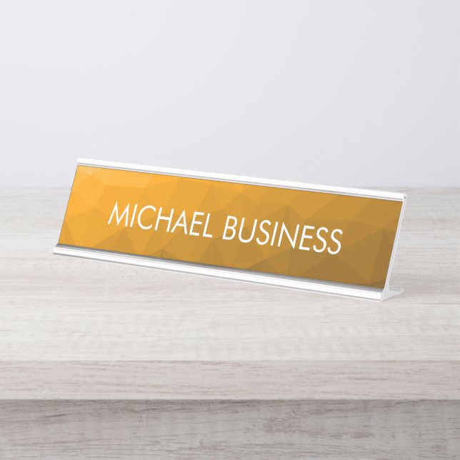 Orange gradient geometric mesh pattern Custom name Desk Name Plate (Front)