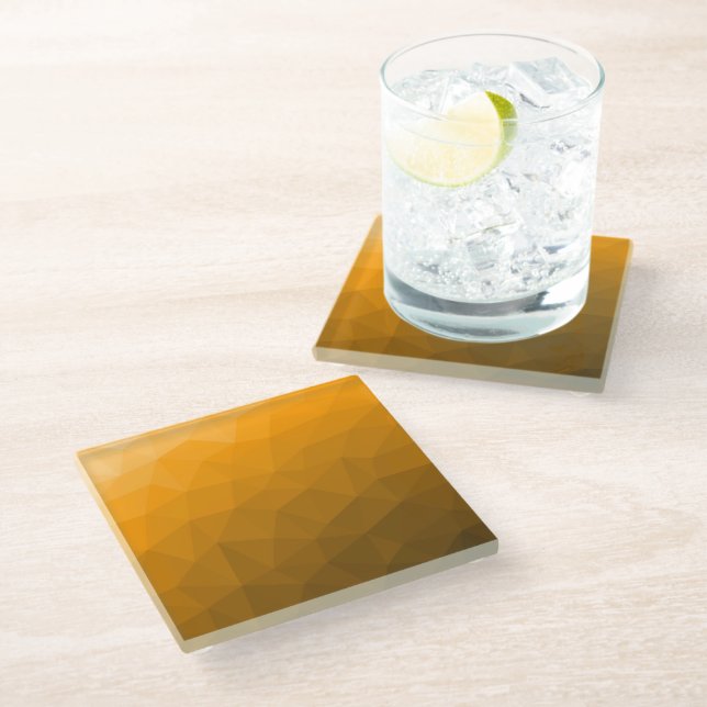 Orange gradient geometric mesh pattern glass coaster (Angled)
