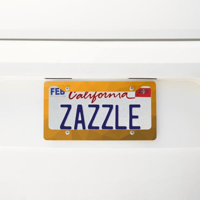 Orange gradient geometric mesh pattern license plate frame (On Car)