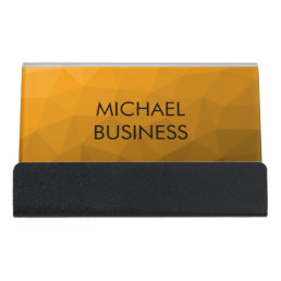 Orange gradient geometric mesh pattern Monogram Desk Business Card Holder
