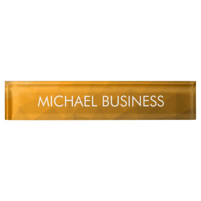 Orange gradient geometric mesh pattern Monogram Desk Name Plate (Front)