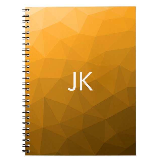 Orange gradient geometric mesh pattern Monogram Notebook (Front)