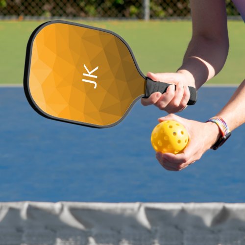 Orange gradient geometric mesh pattern Monogram Pickleball Paddle