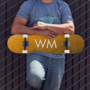 Orange gradient geometric mesh pattern Monogram Skateboard