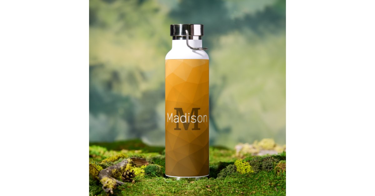 Orange Gradient Geometric Mesh Pattern Monogram Water Bottle