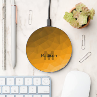 Orange gradient geometric mesh pattern Monogram Wireless Charger