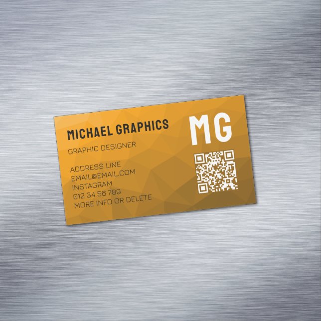 Orange gradient geometric mesh pattern QR code Business Card Magnet (In Situ)