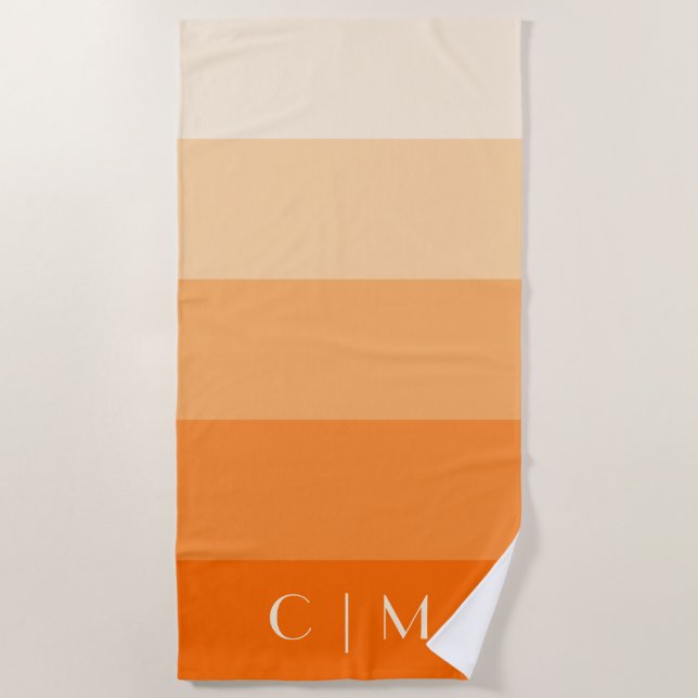 Orange Gradient Monogram Initials Bright Modern Beach Towel (Front)